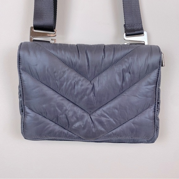 Caraa X Athleta Puffer Grey Satin Lightweight Crossbody Bag - Picture 1 of 12